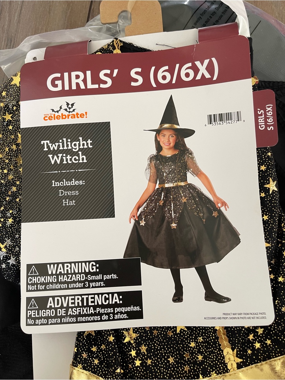 Twilight Witch gold & black Dress with Hat Girls Halloween costume size S (6-6x)